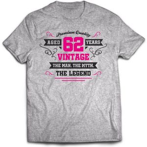 62 Jaar Legend - Feest kado T-Shirt Heren / Dames - Antraciet Grijs / Roze - Perfect Verjaardag Cadeau Shirt - grappige Spreuken, Zinnen en Teksten. Maat XXL