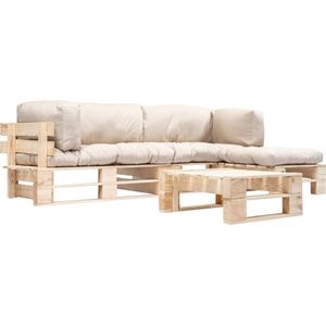 vidaXL 4-delige Loungeset pallet met zandkleurige kussens hout