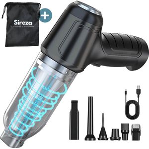 Sireza T2 - kruimeldief snoerloos - krachtige handstofzuiger - nat en droog - thuis, dierenhaar en auto - air duster - 6 opzetstukken + opbergtas