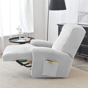 Stoelhoezen met zakken, effen kleur, fluwelen fauteuilhoezen, 4 stuks, polyester spandex meubelbeschermer, antislip hoes voor fauteuil voor woonkamer (lichtgrijs)