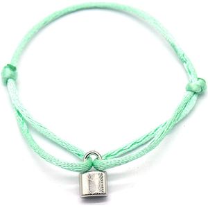 Armband Dames - Hangslot RVS - Lengte Verstelbaar - Groen en Zilverkleurig