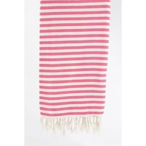 uit Turkije By Aquatolia Hamamdoek Knidos met Witte Strepen - 100% Zacht Katoen - Strandlaken - Handdoek - Roze - 100cm x 180cm - Originele hamamdoek uit Turkije