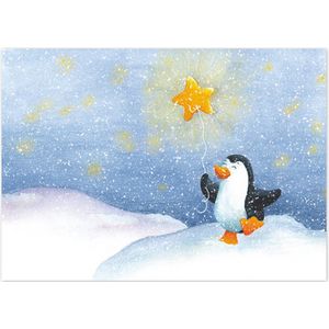 Kerstkaarten | Set van 5 | Pinguïn met ballon illustratie | Illu-Straver