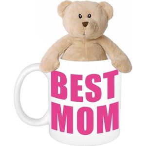 Best mom koffiemok / theemok met pluche teddybeertje - Moederdag cadeaus