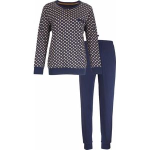 Medaillon Dames Pyjama - 100% Katoen - Blauw met Bloemetjes - Maat 3XL