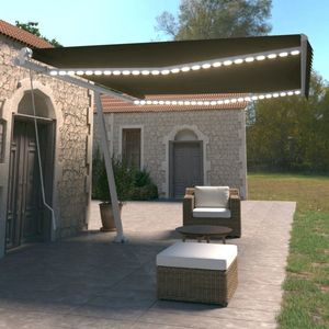 The Living Store Luifel handmatig uittrekbaar met LED 450x350 cm antracietkleur - Uitzchuifbare Luifel - Terrasdoek - Zonnezeil - Buitendecoratie - Aluminium Luifel