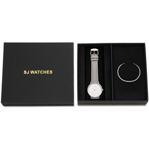 SJ WATCHES Geschenkset OMAN Horloge 36mm + Armbandje - Gift set - Geschenkset voor vrouwen - Grijze dames horloge geschenkset
