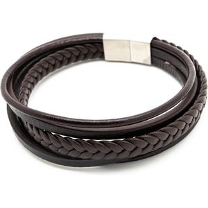 Sorprese armband - Superior - armband heren - leer - bruin - 22 cm - zilveren sluiting - cadeau - Model N