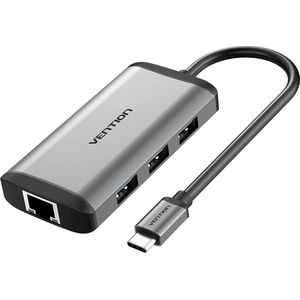 Vention USB C Hub, Docking Station 4 in 1 - USB 3.0, RJ45 Ethernetpoort, HDMI & PD Oplaad poort - 4K Ultra HD - Macbook en Windows