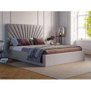 PASCAL MORABITO Bed met opbergruimte 140 x 190 cm - Stof - Lichtgrijs + matras - RILIODA van Pascal Morabito L 153 cm x H 120 cm x D 209 cm