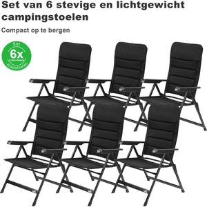 Bardi 2 Stuks Luxe Campingstoelen - 7 standen - Comfortabele Kampeerstoel - 120 kg draagvermogen - Ligstand - Inklapbare stoel - Klapstoel - Lichtgewicht - ZWART