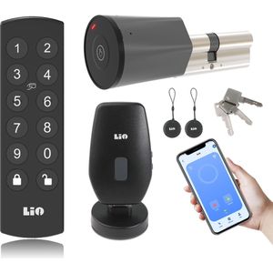 Slim slot deur Draadloos met Cilinder afmeting 40/40 (Buitenmaat/Binnenmaat) met 3 sleutels, Keypad met 2 druppels (tags), Grijs/Zwart, met Gateway, met gratis app overal ter wereld
