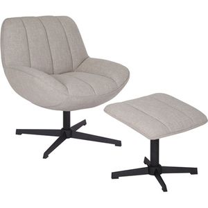 Bronx71® Draaifauteuil met hocker Santa linnen taupe