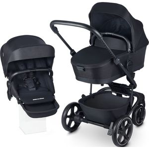 Easywalker Harvey5 Wandelwagen + Harvey⁵ Premium Reiswieg,0-22 kg,Ideaal voor 2 kinderen,In 4 posities verstelbaar,Veilige 5-puntsgordel,Geschikt voor autostoeltje - Middernacht zwart