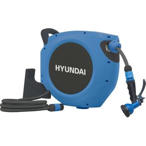 Hyundai - Wandslangenbox 20 meter plus 2 meter - tuinslang met haspel - ⌀ 12.5mm - 180º draaibaar - ingebouwde drukregelaar - inclusief broeskop met 8 soorten bewatering stralen