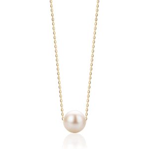 Miore® - Gouden Ketting met Witte Parel - Dames - 14 Karaat Goud - Geelgoud - Halsketting - 45 cm - Zoetwaterparels - Wit - Handgemaakte Hoogwaardige Sieraden