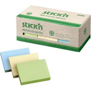 Stick'n recycled kleine sticky notes - 38x51mm, 3x pastel, doos 12 stuks