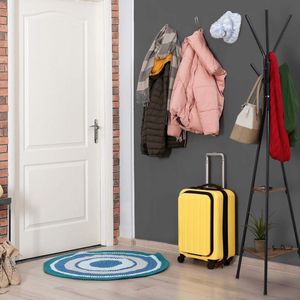 Staande kapstok industrieel HBD 1815 x 50 x 43 cm - Jassenhouder met 2 vakken - Metaal & MDF - Zwart/bruin Kapstok