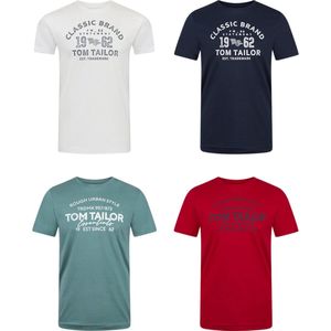 Tom Tailor Heren T-Shirt O-Neck 4 Pack regular fit Veelkleurig M Ronde Hals Volwassenen Opdruk Print Shirts