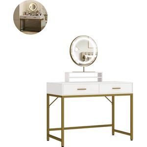 Kaptafel met spiegel - Make up tafel - Make up - Toilettafel - Met lades - Wit+Goud