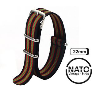 22mm Premium Nato Strap Zwart Groen Rood - Vintage James Bond - Nato Strap collectie - Mannen - Horlogeband - 22 mm bandbreedte voor oa. Seiko Rolex Omega Casio en Citizen