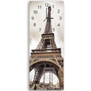 Trend24 - Wandklok - Eiffeltoren - Muurklok - Steden - 30x90x2 cm - Bruin