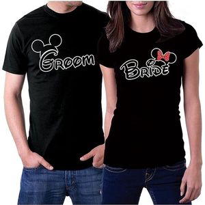 Bijpassende paar shirts set voor bruidegom en bruid paar T-shirts-zwart- Heren 3XL / Dames M