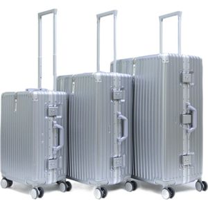 Travelsuitcase - Aluminium frame / polycarbonaat schaal - Handbagage - Reiskoffer met TSA slot - Zilver - Maat XL