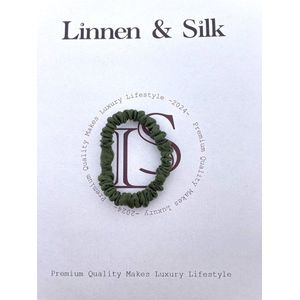 Linnen & Silk 100% Hoogwaardig Vegan Linnen Petit Scrunchie 1CM S - Forest Green - Groen