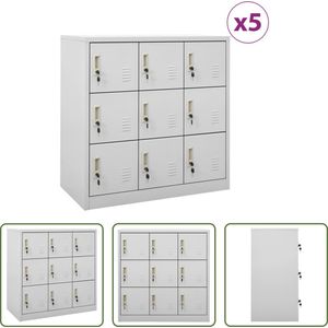 The Living Store Lockerkasten - Opbergkast Staal 90x45x92.5cm - Lichtgrijs - 9 Lockers - Met sloten - Draagvermogen- 90 kg