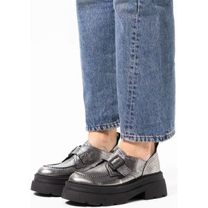 Sacha - Dames - Zilveren platform loafers met gesp - Maat 40