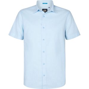 Petrol Industries - Heren Effen linnen overhemd Oceanbreeze - Blauw - Maat L