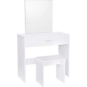 Witte Kaptafel met Spiegel en Lade - 82x39x132cm, Make-up Tafel voor Sieraden en Cosmetica