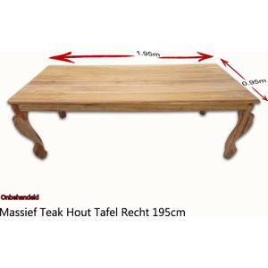 Massief Teakhouten Tafel Recht 195cm ONBEHANDELD