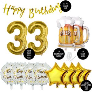 33 Jaar Verjaardag Cijfer ballon Mannen Bier - Feestpakket Snoes Ballonnen Cheers & Beers - Herman