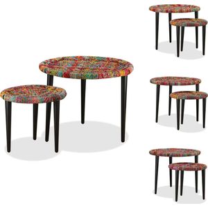 vidaXL Salontafelset Chindi - 59x47 (øxH) - kleurrijk geweven details - handgemaakt - 2-delige set - Tafel