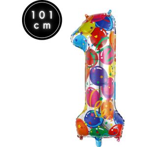 Fienosa Cijfer Ballonnen nummer 1 - Confetti patroon - 101 cm - XL Groot - Helium Ballon- Verjaardag Ballon - Carnaval Ballon