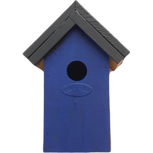 Houten vogelhuisje/nestkastje 22 cm - in het zwart/blauw maken - Dhz schilderen pakket - 2x tubes verf en kwasten