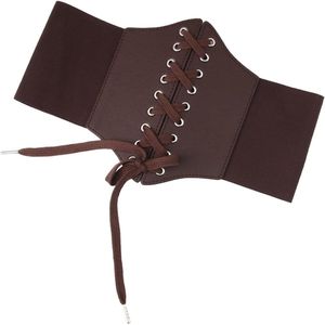 Lace-up Elastische Taille Riem Korset - Retro Taille Cinch Riem in Koffie Kleur