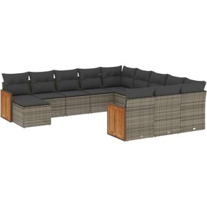 vidaXL Loungeset - Loungesets - Tuinset - Tuinbank - 12-delige Loungeset met kussens poly rattan grijs