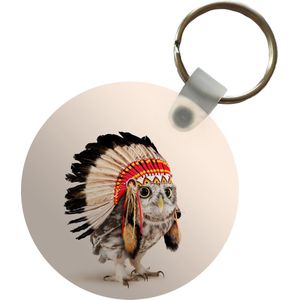 Sleutelhanger - Uil - Indiaan - Veren - Dieren - Plastic - Rond - Uitdeelcadeautjes