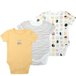 Baby Berliée - Set van 3 katoenen body's met korte mouwen - Pasgeboren - Rompertjes voor Meisjes en Jongens - Geel en Wit - Konijn (6-9 Maanden)