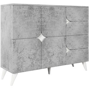 Merax Dressoir 120x35,5x94 cm – Sideboard met 4 Lades en 4 Deuren – Moderne Kast in Cementgrijs en Wit