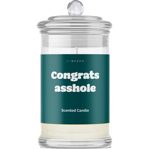 Grappig Verjaardag Cadeau Man & Vrouw - By Maroo Geurkaars met Tekst Cotton in Glas - Congrats Asshole - Giftset vrouwen, mannen, moeder, vader, vriendin, vriend - Happy Birthday