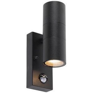 QAZQA duo - Moderne Wandlamp met Bewegingsmelder | Bewegingssensor | sensor Up Down voor buiten - 2 lichts - D 11 cm - Zwart - Buitenverlichting