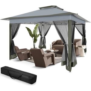Mila Shop Tuinpaviljoen - Partytenten - Terrasoverkapping - Partytent opvouwbaar - Pergola - Waterdicht - Met klamboe - Winterbestendig - 3x3 meter