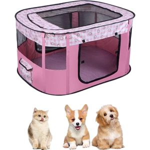 Puppybox Dierenbox - Opvouwbare box voor huisdieren, 70x55x40cm, Oxford waterdichte puppyren voor honden, konijnen, katten en cavia's, binnen en buiten (roze)