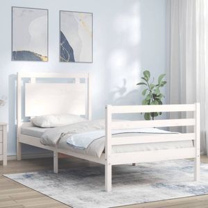 The Living Store Bedframe Massief Grenen - Eenpersoons - Functioneel hoofd- en voeteneinde - 205.5 x 95.5 x 100 cm - Wit