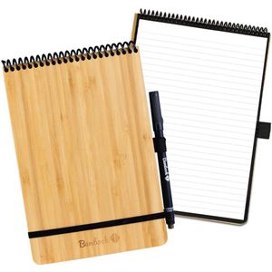 Bambook Notepad - Hardcover - A5 - Gelinieerde pagina's - Met 1 gratis stift - Uitwisbaar schrijfblok / herbruikbaar notitieblok / duurzaam kladblok / whiteboard collegeblok