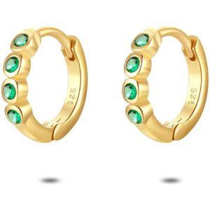 Twice As Nice Oorbellen in 18kt verguld zilver, oorring, 4 groene zirkonias